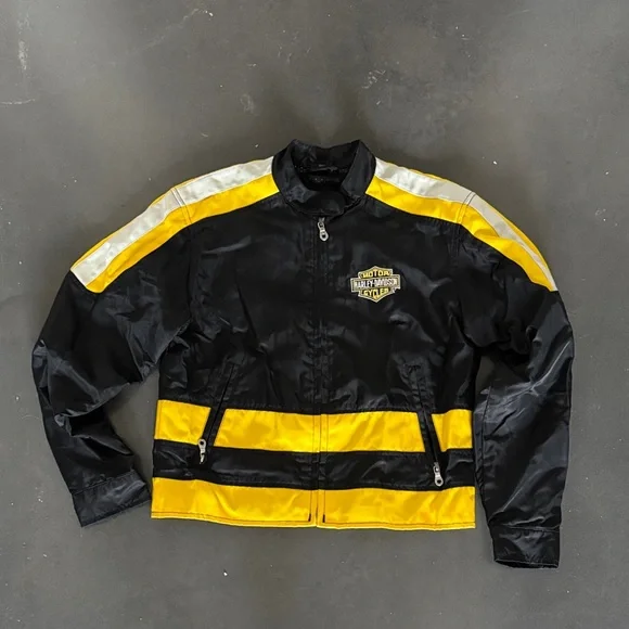Harley-Davidson Black Yellow Men's Windbreaker Jacket - Picture 1 of 3